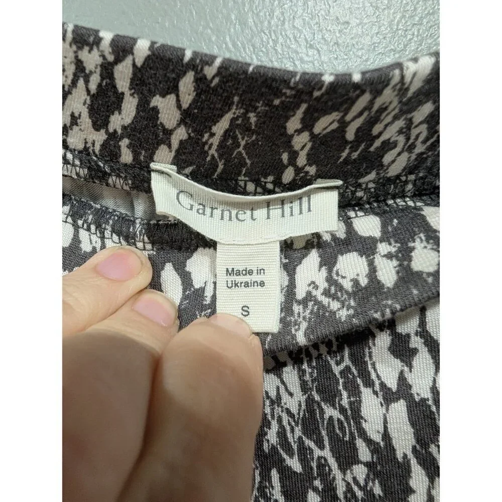 Garnet Hill Women's Gray White Stretchy Maxi Skirt High Side Slit Waist Tie Sz S
